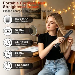 Cepillo Alisador de Cabello Inalámbrico Portátil, Recargable de 4500mAh, Peine Alisador con 4 Temperaturas, Peine Caliente Inalámbrico de Viaje - Product Image 3
