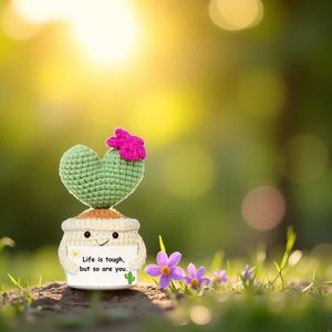 Handmade Crochet Cactus Plush Plant Gift with Encouragement Card Desk <b>Decor</b> Home Office Decoration for Friends Lover Party - Product Image 6