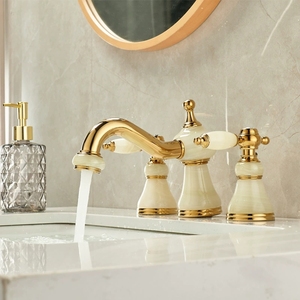<span class=keywords><strong>Filet</strong></span> à café européen en laiton or rose pierre de jade vert jaune jade trois trous séparés robinets de lavabo à trois trous - Product Image 1