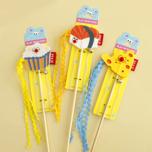 Kita Fish Cheese Popcorn Sushi Long Flowing Wood Cat Teasing Stick with Bell Bite-resistant Pet Toy for Cats - Product Image 4