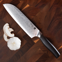 Couteau Santoku en acier Damas à manche en bois d'ébène, 7 pouces, forgé à la main, 67 couches d'acier, couteau de chef polyvalent