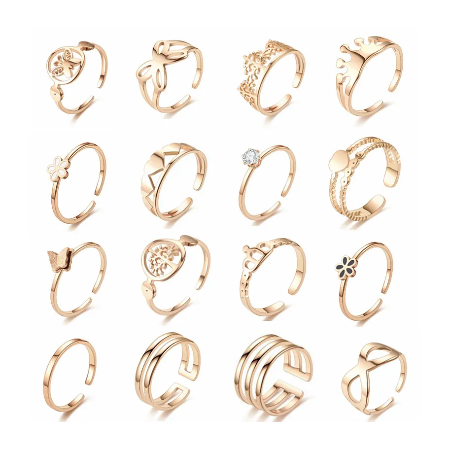 2022ขายร้อนเปิดปรับแหวนอินเทรนด์ชุบทองเครื่องประดับแหวนสแตนเลสที่นิยมแหวนคู่สำหรับผู้หญิงสาว