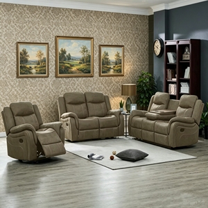 Modern Manual Recliner Sectional <b>Sofa</b> <b>Set</b> With Fabric Drop Down Table And Sponge Filling For Living Room Hotel Use - Product Image 1