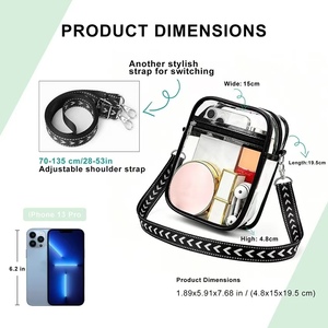 Borsa a tracolla trasparente impermeabile con tracolla regolabile in jacquard, disponibile nelle taglie grande, media e piccola. - Product Image 4