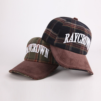 Cappellino da Baseball Sportivo Invernale/Autunnale di Alta Qualità, Personalizzato, in Flanella a Quadri, 5 Pannelli Strutturati, con Ricamo 3D e Visiera in Velluto a Coste