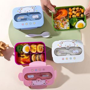 Microwaveable Plastic Bento <b>Lunch</b> Box <b>Set</b> Cute School Student Office Worker <b>Lunch</b> Box with Lids Includes Water Bottle - Product Image 3