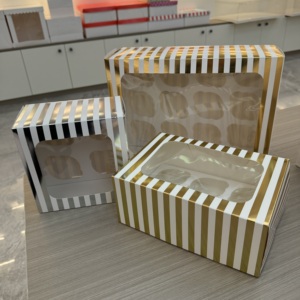 Hộp Cupcake có cửa sổ và chèn 6 lỗ có thể tháo rời, in chấm vàng hồng, lắp ráp dễ dàng, 9x6x3 inch - Product Image 1