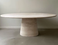 Table à manger ovale en marbre cannelé personnalisable de luxe, meubles en pierre naturelle modernes pour la cuisine et le salon