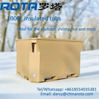 Conteneurs en plastique pour produits de la mer, utilisation industrielle, logo personnalisé, 1000 litres, bleu/beige, boîte isotherme, bacs à poisson, bacs à poisson isolés