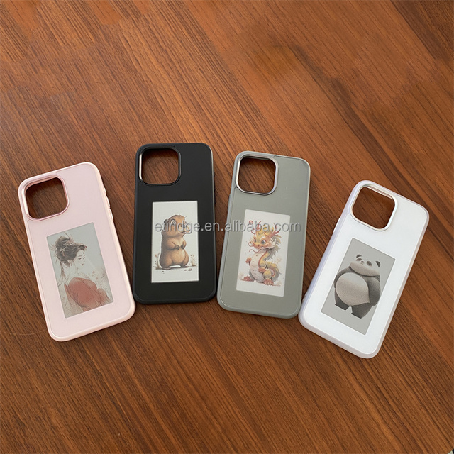 New Trending 3.7 Inch TPU Screen Display Smart NFC Mobile Phone Case 12/13/14/15 Pro Max Ink Screen Phone Case Without Power