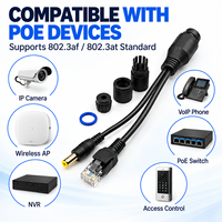 Câble répartiteur PoE passif étanche RJ45 mâle et DC mâle à passage direct pour caméra IP CCTV extérieure Power Over Ethernet