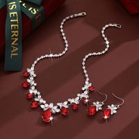 Set Perhiasan Mewah Dua Potong Kalung dan Anting Berbentuk Bunga dengan Kristal Zircon AAA yang Dihiasi