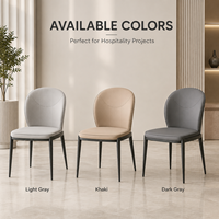 Chaise de salle à manger élégante et commerciale, rembourrée, dossier ovale beige, avec structure en métal noir, pour restaurant, hôtel, hôtellerie