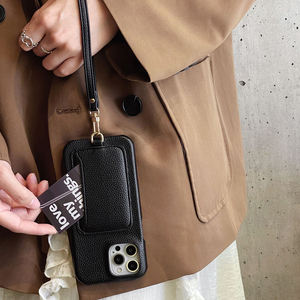 Sac à cartes en cuir avec cordon de poignet, mode végétalienne en galets, gris, blanc, rose, pochette portefeuille, étui de téléphone en cuir avec lanière - Product Image 6