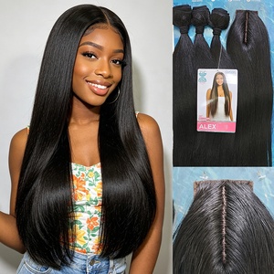 Extensions de cheveux synthétiques ultra-lisses, 3 paquets avec closure, 28 pouces, résistantes à la chaleur - Product Image 1