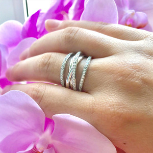 Anello Multistrato Intrecciato con Micro Pavé di Zirconi, Gioiello da Dito Unico e alla Moda per Uso Quotidiano e Feste, Regalo per Donne - Product Image 2