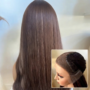 Perruque Lace HD Effet Peau Naturelle, Cheveux Bruts Non Traités, Alignés aux Cuticules, Couleur Brun <span class=keywords><strong>Miel</strong></span> Lisse avec Mèches, Tenue Longue Durée - Product Image 1