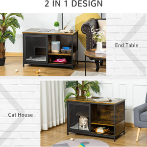 Cassa per gatti in legno, mobili in stile gabbia per cani, cuccia per cuccioli al coperto, End Table casa per animali con cuscino e porte scorrevoli rustiche marrone - Product Image 6