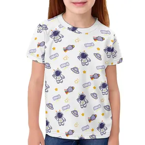 Promoção Dos Desenhos Animados Imagens Astronautas De Foguete Planetas T-shirt Das Crianças Dos Miúdos da Roupa do Tamanho Logotipo Personalizado Poliéster Camisetas Para O Menino
