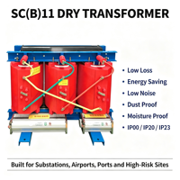 Transformateur de distribution triphasé à résine coulée de type sec 10kV-11kV 100-2500kVA, bobinage en cuivre, feuille d'acier au silicium, directement de l'usine