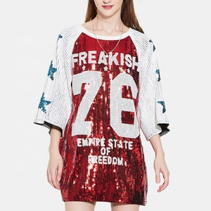 SC013 Abiti <span class=keywords><strong>Mini</strong></span> Oversize Personalizzati con Stampa di Lettere, Paillettes e Raso Intrecciato, Vita Naturale, per Costumi da Palcoscenico Femminili - Product Image 4