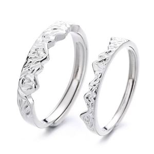 Anillos De Pareja <b>Silver</b> Plated Matched Waved Moutain Couple <b>Ring</b> Couple Accessories Wedding Party <b>Adjustable</b> Open <b>Ring</b> - Product Image 1