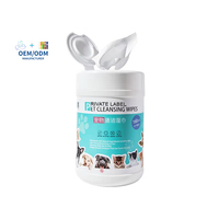 OEM/ODM Lingettes désodorisantes de toilettage pour animaux de compagnie Lingettes à base de plantes pour chiens et chats Nettoyage des pattes, des visages, des plis et des fesses, 80 fils