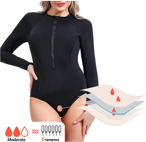 Maillot <span class=keywords><strong>de</strong></span> <span class=keywords><strong>bain</strong></span> menstruel une pièce à manches longues avec logo personnalisé, fermeture éclair avant, anti-fuite, pour femme, protection UV, OEM, vente en gros - Product Image 1