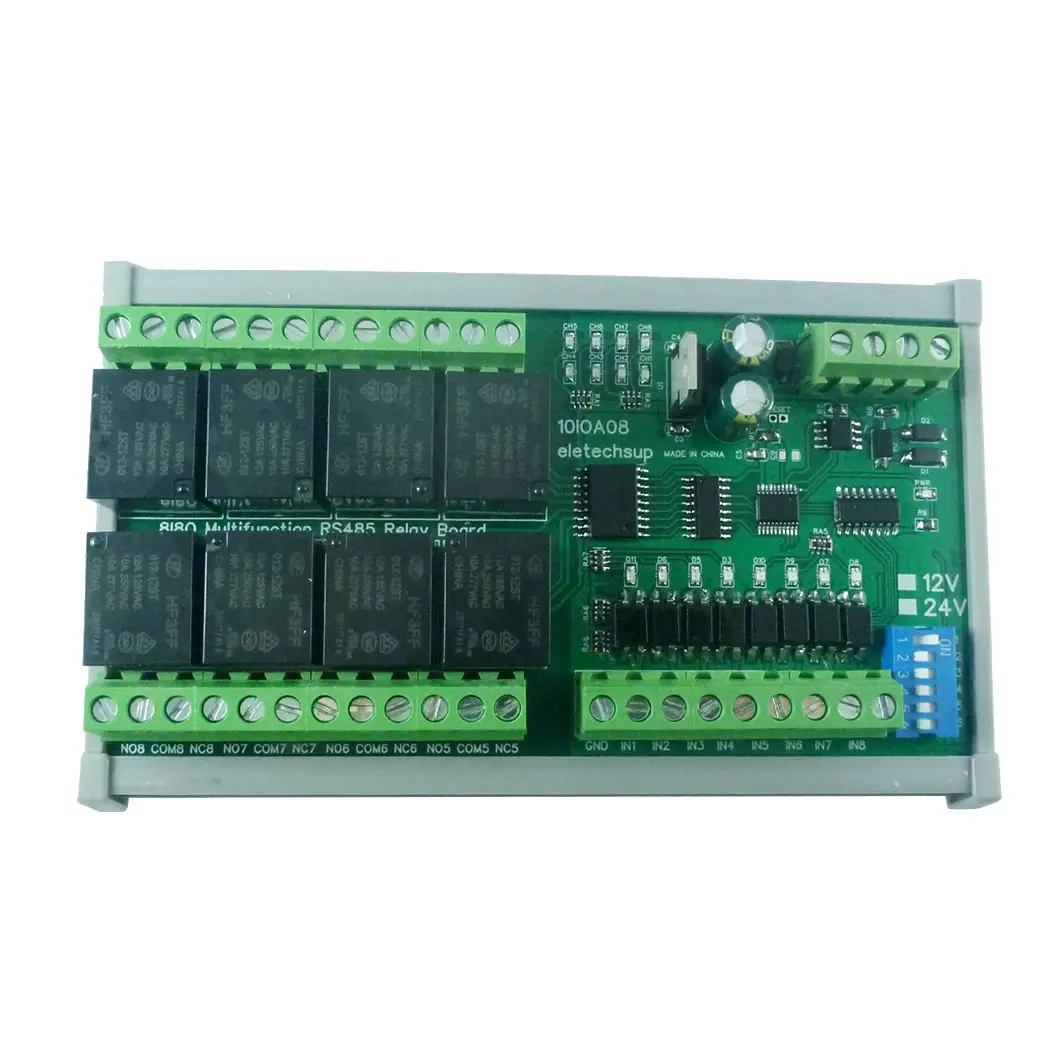 DC 12V 24V Only Board Multifunction RS485 IO Board 8 Optically Isolated NPN Input & 8 Relay Output Modbus RTU Module