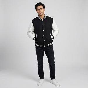 Custom <b>Men's</b> Varsity College <b>Baseball</b> <b>Jacket</b> Durable Stitching Wool Blend Body Leather Sleeves Front Breathable <b>for</b> Branding - Product Image 1