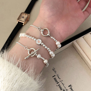 Pulsera de Plata de Ley S925 con Perlas y Cierre de Palanca en Forma de Corazón, Joyería para Mujer, Regalo - Product Image 1