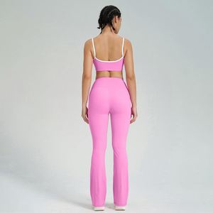 B4014 + K4542 Bán Buôn Đàn Hồi Cao Của Phụ Nữ Lulu Yoga Thiết Lập Thoải Mái Độ Ẩm Wicking Phòng Tập Thể Dục Tập Thể Dục loe Quần Thể Thao Áo Ngực Thiết Lập - Product Image 3