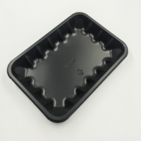 Barquette alimentaire jetable personnalisée en PP noir, barquette rectangulaire ondulée en plastique pour emballage de viande et de volaille