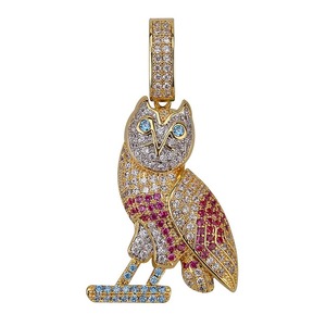 Colar Masculino de Latão Colorido com Pingente de Coruja e Zircônia Cúbica Cravejada Estilo Hip Hop – Presente Perfeito - Product Image 1