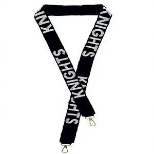 CRYSTAL CRAFT Sangle en sangle noire perlée personnalisable avec texte White Knights et crochets dorés, accessoires de sac à main vintage écologiques - Product Image 1