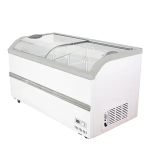 Vitrina horizontal 620L de vidrio curvado combinado isla congelador mariscos congelador profundo