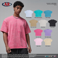 Kaos Retro Vintage 325GSM 100% Katun Murni Batik Pewarnaan Pudar Efek Distressed Cuci Longgar Unisex Pria Wanita Lengan Pendek