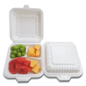 Disposable 3 Compartment Lunch Take Away Box Pack Container White Plastic Food Grade Meal Prep Containers With Lids