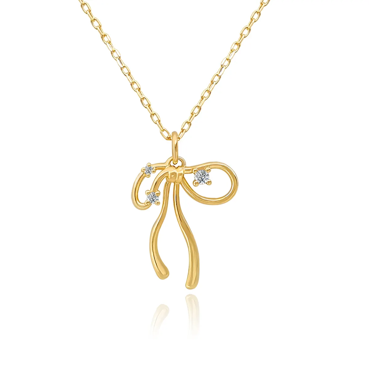 Solid Gold 18K Real Gold Bow Shape Pendant with Diamond Necklace Fine Jewelry Customized 14K 9K 10K Gold for Women Gift Party