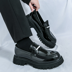 Sepatu pantofel putih + warna hitam, sepatu selop Formal penambah tinggi 4cm mode tahan lama sol tebal warna hitam - Product Image 5