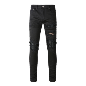 Jeans da <span class=keywords><strong>Uomo</strong></span> in Denim Amiri <span class=keywords><strong>Pantaloni</strong></span> a Vita Strappati Effetto Consumato Lavato Ricamo Stile Streetwear Larghi e di Tendenza Nuovi Autunno Inverno - Product Image 3