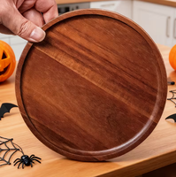 Acacia houten ronde dienblad, klassiek design, milieuvriendelijk, BPA-vrij, vaatwasserbestendig, geschikt voor gedroogd fruit en desserts.
