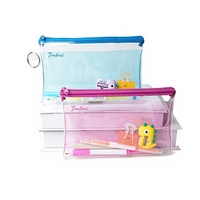 Étui à crayons transparent en PVC personnalisé à double couche, impression de dessins animés colorés, organisateur de fournitures scolaires pour étudiants, fermeture à glissière