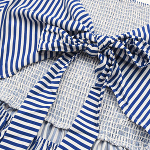 Stile giapponese <span class=keywords><strong>e</strong></span> coreano <span class=keywords><strong>blu</strong></span> <span class=keywords><strong>bianco</strong></span> <span class=keywords><strong>a</strong></span> <span class=keywords><strong>righe</strong></span> con collo quadrato <span class=keywords><strong>a</strong></span> maniche corte primavera/estate elegante abito Midi alla moda - Product Image 6