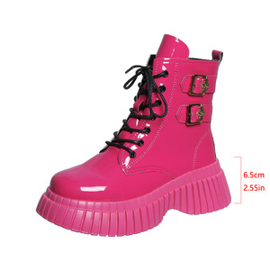 Trened GIRL SM4838 <span class=keywords><strong>stivaletti</strong></span> da <span class=keywords><strong>donna</strong></span> con lacci rosa caldo con cerniera in vernice con fibbia da passeggio quotidiano con plateau casual - Product Image 2