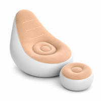 Anpassbare Farbe Einzelner Klappbarer Liegestuhl PVC Beflocktes Aufblasbares Faulenzersofaset mit Fußhocker für Wohnzimmer