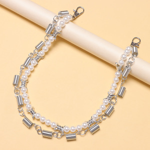 Double Layer Pearl Metal Spring <b>Chain</b> <b>Waist</b> <b>Chain</b> For Denim Hip Hop Fashion Adult Stainless Steel White K222 8131 - Product Image 4