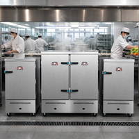 Chariot de cuisson à la vapeur commercial 4-24 plateaux en acier inoxydable 304, machine à cuire le riz sur mesure avec système de remplissage automatique d'eau pour chaînes de restauration rapide