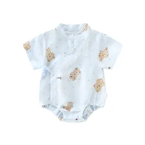 Romper Ultra-Thin Cotton Baby Romper Summer Short Sleeve Onesie With Bear Design Breathable Newborn Clothing
