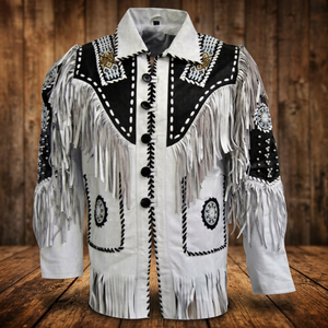 Veste en cuir western pour homme avec franges et broderies, style vintage, col rabattu, coupe classique, pour l'automne - Product Image 4